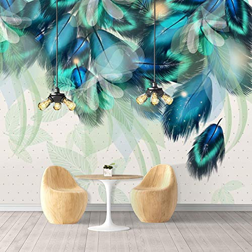 XLMING Décoration Simple D'Une Tête De Lit En Plumes Bleues Papier Peint 3D Intissé Salon Canapé Chambre À Coucher Salle Manger Intérieure Murale-200cm×140cm