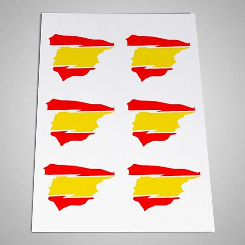 Pegatinas Bandera España, Pack 6 Unidades, Mapa de España en Rojo y Amarillo, Vinilo Adhesivo para Coche, Moto, Ventanas, Portátil, Decoración