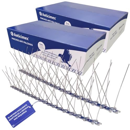 ANTICIMEX 10 Metros Pinchos Antipalomas Profesional de Acero Inoxidable con Cinta Adhesiva Fuerte para Ahuyentar Palomas y Pájaros | 20 Bases de 50cm | para Balcones, Ventanas y Terrazas