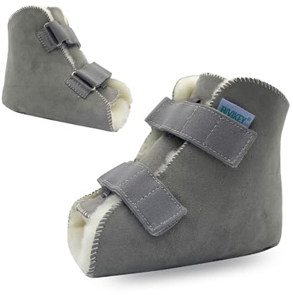 BIVIKEY 1 Pcs Australian Sheepskin Heel Protectors for Pressure Sores Ankle Protection|Soft and Breathable Widen Design|Prevention Pain Ulcer Promote Rehabilitation (W 7-13 / M 5-14) Grey