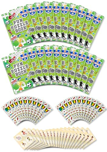 Anila's Assortment of 20 Football Themed Activity Books with colouring & Puzzles, 20 Sheets of Stickers & 20 Pencils, Children Birthday Party Favours Bag Fillers, School Classrooms.