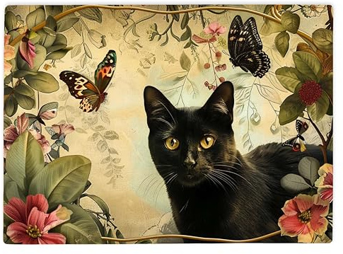 Shopagift Vintage Floral Cat Butterfly Glass Chopping Board Large Kitchen Worktop Saver 39cm x 28cm