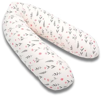 pic Bear Classic 190cm Stillkissen - hochwertiges Schwangerschaftskissen - anschmiegsames Lagerungskissen aus Baumwolle - schadstofffreies Seitenschläferkissen (100% Jersey Baumwolle, Flower pink)