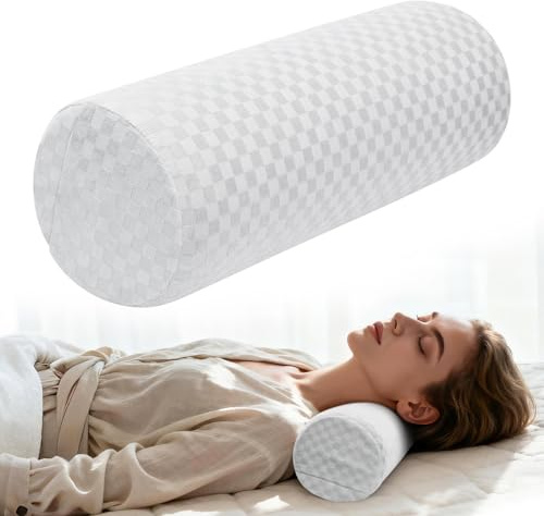 pozico Memory Foam Nackenrolle 14×37 cm mit Klettband, Nacken- & Knierolle | Ergonomische Unterstützung für Nacken, Rücken und Knie. Fester Memory Foam, weicher Bezug Befestigung für Sofa, Büro und Auto