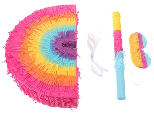 FONDOTIN Regenbogen Piñata Geburtstagsparty Boho Piñata mit Augenbinde und Fledermaus Große Mexikanische Party Deko für Taco Dienstag und Karneval