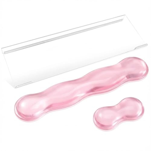 Acrylic Clear Keyboard Stand with Gel Wrist Rest Set, Ergonomic Keyboard Riser for Desktop, Wrist Support for Computer Office Desk Accessories