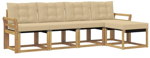 vidaXL Outdoor-Sofagarnitur mit Kissen 5 pcs Weiß und Beige, Gartenmöbel, modernes, langlebiges Outdoor-Sofa, Eckset für Terrasse, Bequeme Lounge und Sitzgelegenheit