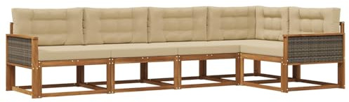 vidaXL Outdoor-Sofagarnitur mit Kissen 5 pcs Natur und Beige, Moderne Terrasse, langlebige Outdoor-Möbel, wetterfeste Lounge, gemütliches Sofa, vielseitige Pool-Couch