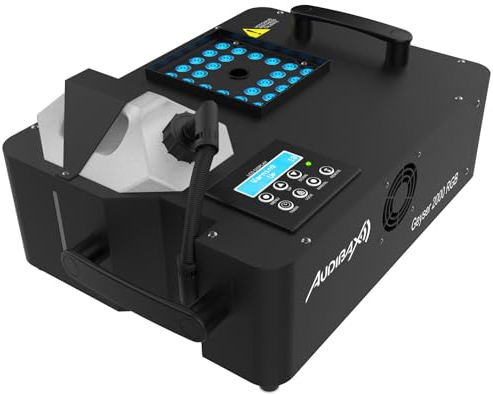 Audibax Smoke Geyser 2000 RGB - Machine à Fumée avec Illumination - Machine à Fumée avec Télécommande - Puissance 2000W - Capacité 2,5 L - Fumée/Minute 700m3 - Montage Vertical et Horizontal