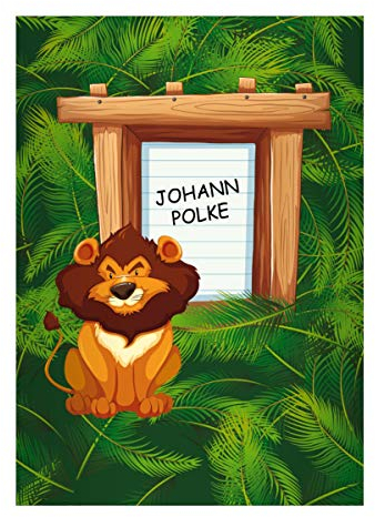 Kartenkaufrausch 8 personalisierte, Wilde grüne Dschungel DIN A4 Schulhefte, Rechenhefte mit lustigem Comic Löwe Lineatur 28 (Kariertes Heft)