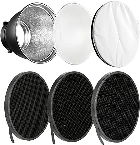 Soonpho 17,8 cm Standard-Reflektor-Diffusor mit 10°/30°/50° Wabenraster, weißes weiches Tuch für Bowens Mount Studio Strobe Flash Light Speedlite