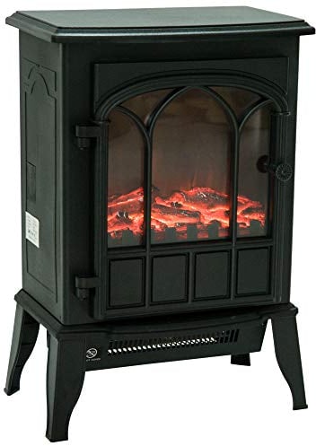 HOMCOM Camino da Terra Elettrico Potenza 1000W / 2000W con Effetto Fiamma Luminosità Regolabile Ferro e Vetro 39×23×56.5cm