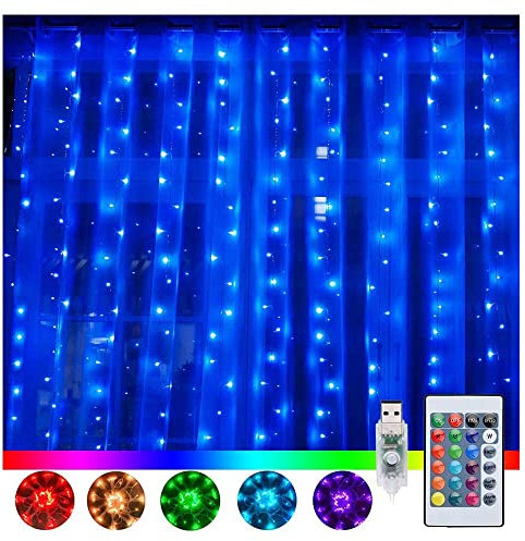 Ollny Curtain Fairy Lights Indoor - 300LED 3mx3m Window Waterfall Hanging String Wall Lights with USB Plug in, Waterproof Christmas Lights for Bedroom/Outdoor/Wedding/Party/DIY/Decorations
