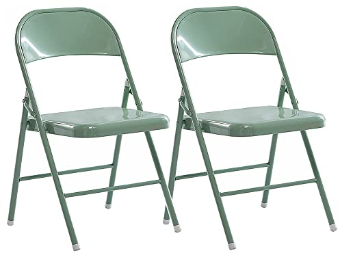 LeChamp 2 Stück Metall Klappstühle Klappstuhl Faltbarer Stuhl Campingstuhl Stühle für Outdoor Garten Camping Büro Konferenz Grün