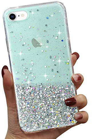LCHULLE Glitzer Hülle Kompatibel mit iPhone SE 2022 Handyhülle,iPhone 7/8/SE 2020(4.7 Zoll) Hülle Mädchen Schuzhülle Glitzer klar Handyhülle Silikon Case Cover für iPhone 7/8/SE2020/SE2022 Grün