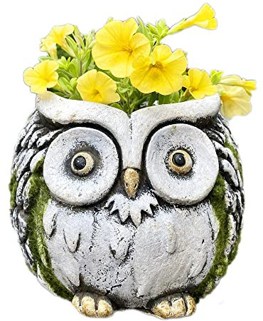Darthome Ltd Cement White Faced Barn Owl Garden Flower Seed Plant Pot Holder Round Planter
