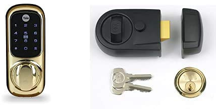 Yale Smart Living YD-01-CON-NOMOD-PB Keyless Connected Ready Smart Door Lock, Polished Brass & P-Y3-BL-PB-60 Contemporary Nightlatch, Standard Security, Black Finish/Brass Cylinder, 60 mm Backset