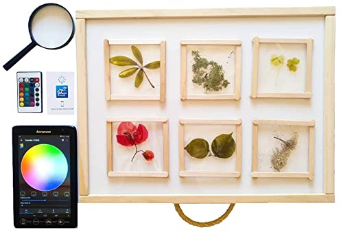 R-CRE@ – Montessori-Leuchttisch RGBW 64x48x7 cm + Aktivitätsheft | Reagiert auf Stimme und Musik | Verbindung mit Handy + Fernbedienung | Zertifiziert durch AIJU + Univ. Murcia | Sensorischer Lern