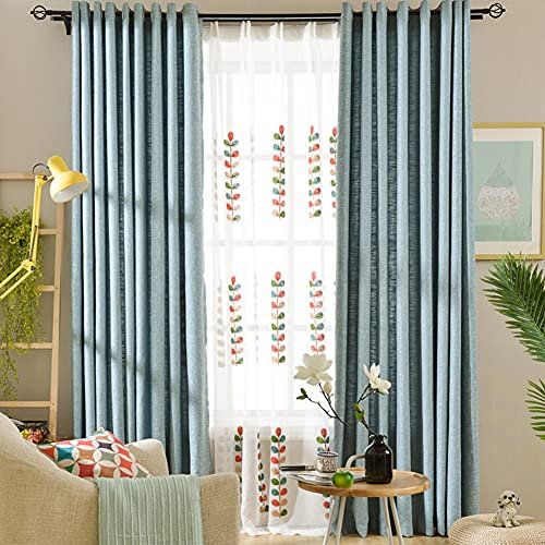 Baumwolle Leinen Verdunklungsvorhang Einfarbig Ösenschal Gardinen 2 Stück, Für Wohnzimmer Schlafzimmer Indoor Vorhänge,Curtain,W170xL190cm
