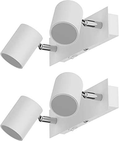 ledscom.de 2 Stück Wandspot WAIKA, zweiflammig, mit Schalter, weiß matt + GU10 LED Lampen 3-Stufen Dimmen: je max. je 500lm warmweiß