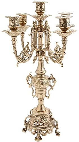 5 Flammiger Kerzenleuchter Messing Gold 41 cm Kerzenständer Antik Stil Kerzenhalter Barock jugendstill Tischleuchter Mehrarmig Tischdeko 82-102