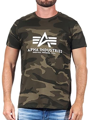 Alpha Industries Herren Basic T-Shirt, Blickdicht, Olive Camo, L