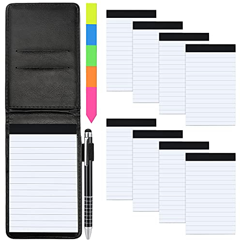 Meetory Set di 11 mini blocco note tascabile, incluso A7 in pelle PU con 50 fogli a righe, 8 ricariche per appunti con 30 fogli di carta a righe per appunti, penna in metallo e cartellino indice