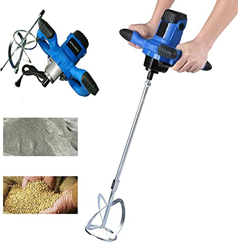 Rührwerk 2600W Farb-Mörtelrührer mit Rührquirl Ø120mm Rührgerät Mörtel 6-Gang-Getriebe Drehzahlregulierung, M14-Gewinde, Betonrührer Zementrührer Wendelrührer Handrührwerk zum Mischen Zementschlamm