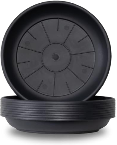 Pot de Fleurs Rond Avec Soucoupe - 42 cm Diamètre, Noir - Plastique, Carré, Culture Pour Jardin et Balcon