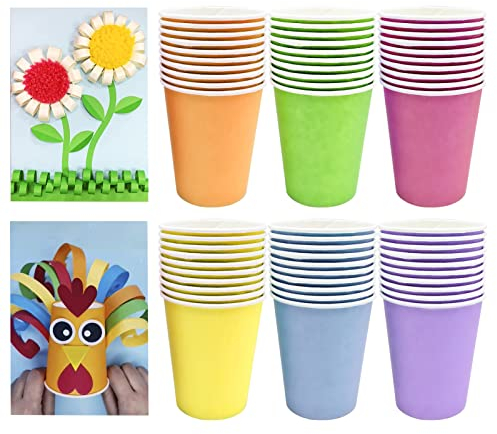 Cisolen 60 Pièces Coloré Gobelets en Papier Jetables Gobelet en Papier Bricolage Coupe de Fête Anniversaire Couleur gobelets en Papier pour fête d'enfants Fête Anniversaire Mariage
