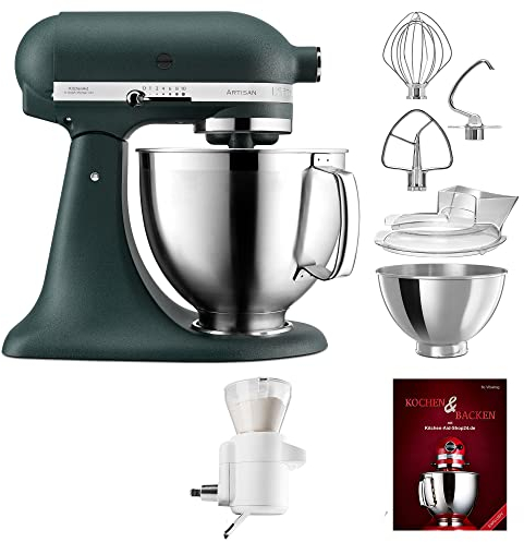 KitchenAid Küchenmaschine Artisan - P26 Starter Set 185er (Sieb) - 5KSM185PSEPP inkl. Sieb mit digitaler Waage (5KSMSFTA) und Kochbuch (Kochen & Backen)