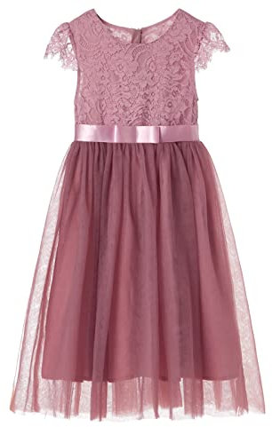 Ugitopi Abito Lungo in Pizzo per Bambina Vestito Principessa in Tulle per Bambini (Dusty Rose, 120)