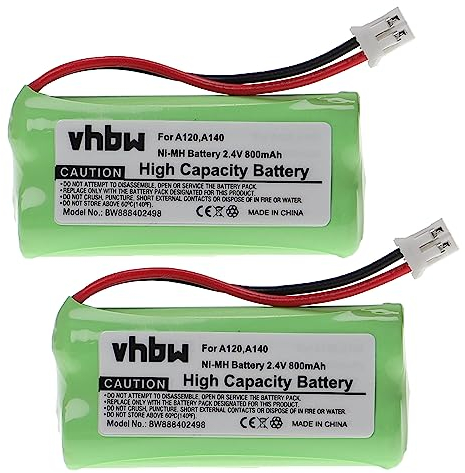 vhbw 2X Akku kompatibel mit Siemens Gigaset AL110, AL110a, A260 Trio, A265, A345 schnurlos Festnetz Telefon (800mAh, 2,4V, NiMH)