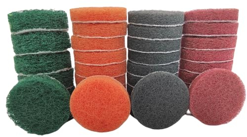 Schleifvlies 40er Set VÉZAAR Polierpads 50mm für Holz, Edelstahl, Kunststoff, Möbel, Geländer, körnung 180 320 800 1500