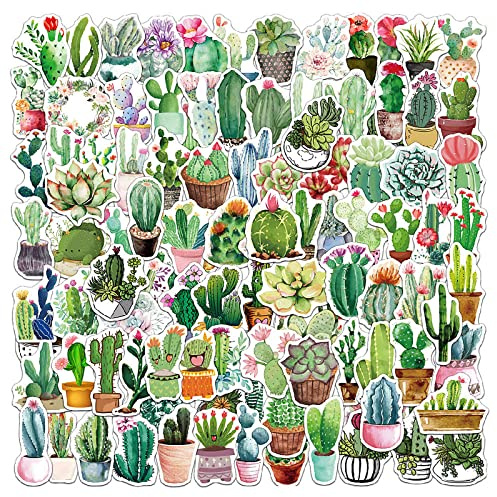 Scrapbooking Sticker YUNYAN 100 Stück Kaktus Aufkleber Grüner Pflanzenaufkleber Blumen Sticker Scrapbook Dekoration zubehör für Junk Journal Fotoalbum Journal Laptops DIY Dekoration