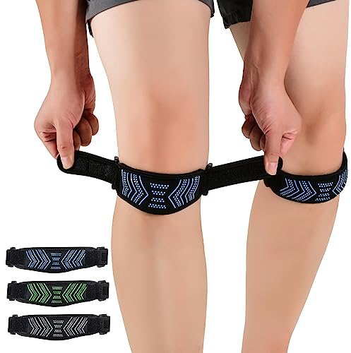 ABYON Patellasehnenbandage, 2er Pack Patella Kniebandage, Verstellbare für Damen und Männer beim Sport, Wandern, Fitness, Baseball, Volleyball (Schwarz-blau)