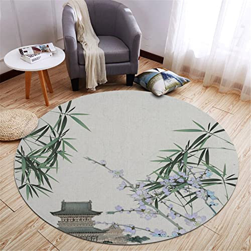 Highdi Tapis Rond Salon Rétro Chinois Tapis de Sol Décoration Antidérapant pour Salon Chambre Cuisine Balcon Terrasse Salle à Manger Intérieur & Extérieur (80cm,Style Chinoise)