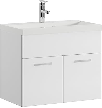 Badezimmer Badmöbel Set Montreal 01 60cm Waschbecken Hochglanz Weiß Fronten - Unterschrank Waschtisch Möbel