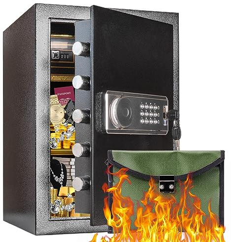 70L Home Safe Box Fireproof Waterproof, Security Safe with Digital Keypad and Built in Lock Box, Fireproof Bag With Lock, Fireproof Safe for Home Firearm Medicine Improtant Papers Valuables
