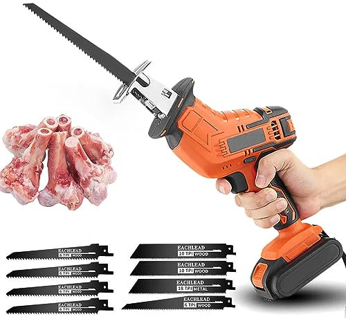Machine à scie à os, Scie de boucherie domestique commerciale électrique, Scies alternatives électriques, scie à os de boucher portative avec lames de scie, pour couper la viande/os/bois,1Battery