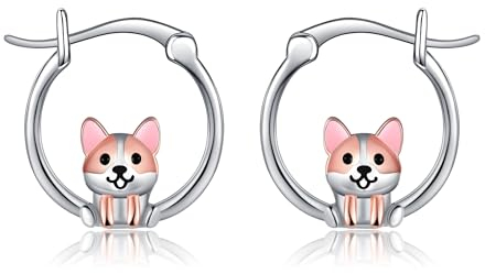 Corgi Huggie Hoop Ohrringe 925 Sterling Silber Nette Tier Schmuck Geschenke für Teen Mädchen Frauen (Corgi Ohrringe)