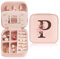 Sinekong Portagioie con Nome Iniziale P e Fiore Scatola Portagioie da Viaggio Mini Organizzatore di Gioielli con Specchio Donne Ragazze Piccolo Regalo per Compleanno Proposta Damigella