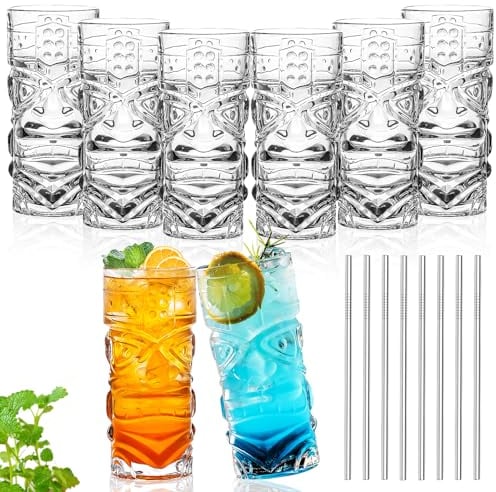 INFTYLE Kunststoff Tiki Becher 18 Oz, klare Tiki Gläser moderne Bar Tiki Becher 8 Pack, Hawaiian Party trinken Becher für Cocktails, Limonade, gemischte Getränke, Picknick, Restaurant Supplies