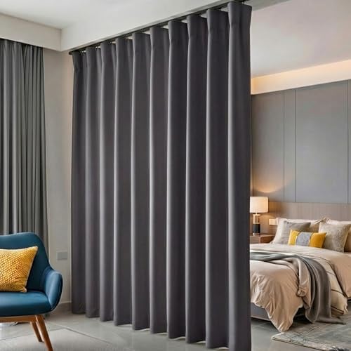 Hoeflife Raumteiler-Vorhänge, Verdunkelungsvorhänge mit Haken, schalldichte bodenlange Vorhänge, perfekt für Deckenmontage, Vorhangschienen, Wandteiler für Raumtrennung, Grau, 304,8 x 243,8 cm (B x L)