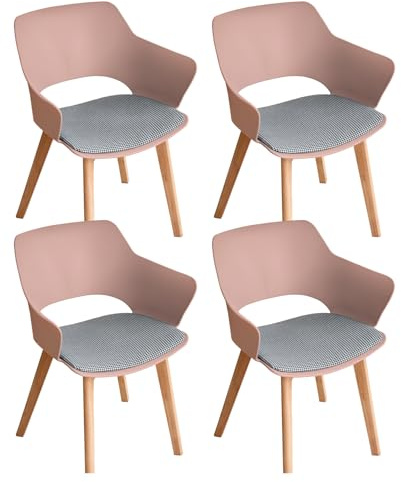 GrandCA HOME Set di 4 Sedie da Cucina Nordica Sedia da Pranzo con Gambe in Legno Massello, Sedie Imbottite per Camera da Letto, Soggiorno, Cucina,Rosa
