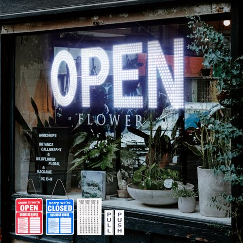 LED Open Signs for Business, 40x14 Dimmable Large LED Open Light Up Sign with Hanging Installation for Salon Gym Cafes Store Office Bar Hotel Pubs (Cold White)