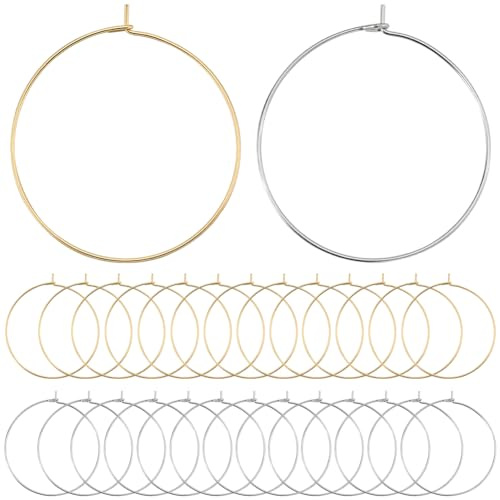 SUNNYCLUE 1 Box Mit 120 echten 18K Vergoldeten Creolen Ohrringen 35 mm 316 Edelstahl Ohrringe Große Wein Charm Ringe Weinglas Charm Ringe Für Hochzeit Geburtstag Party Festival Gastgeschenk