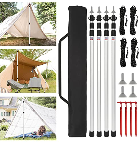 Eulenke Zeltstange, Zeltstangen Teleskop für Camping,Zeltstangen Alu Verstellbares von 87.5cm bis 234.5cm,Zeltstange mit 3 Segmenten,Teleskopstange für Zelte Tarp,Silber,mit Aufbewahrungstasche