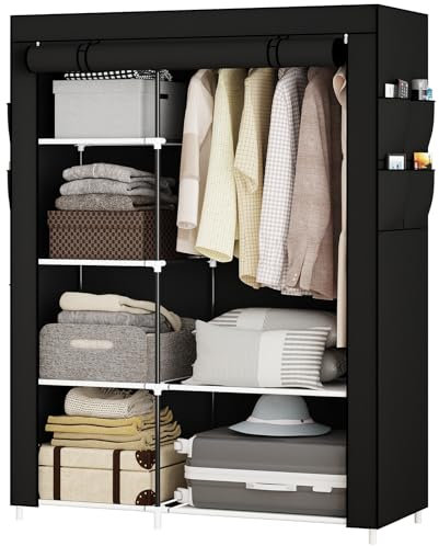 OPPAIYA Canvas Wardrobe for Bedroom, Fabric wardrobes carries five storage boxes, one hanging rail and four side pockets, 105 x 45 x 165 cm, Pop up wardrobe, Great temporary wardrobe for bedroom