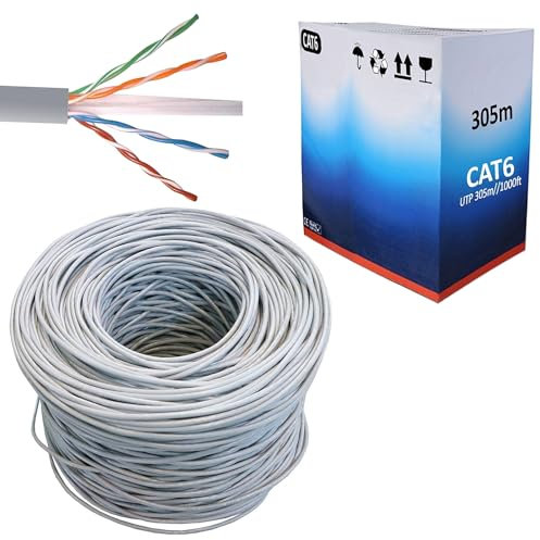 SAMTEK 305M Grey Caste Outdoor Network Cable, LAN Ethernet Network Reel Cable with RJ45 CAT6 High Speed Ethernet Cable Connector Cable Roll 4 Pair LAN Cable ADSL Cable Internal Cable Reel Box